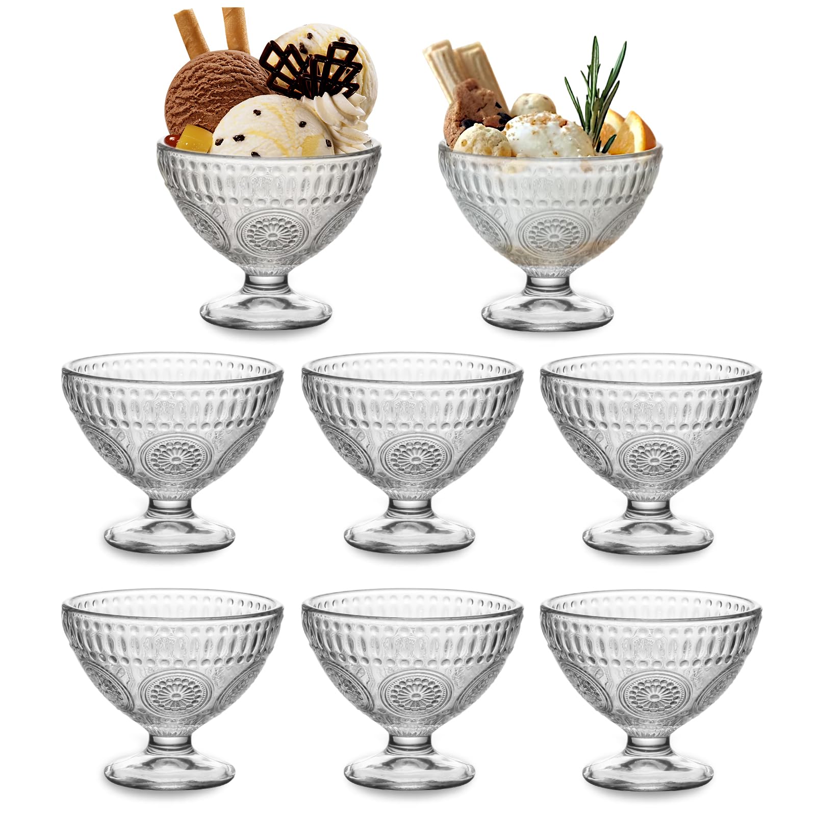 wangsdjy 7.5oz Glass Dessert Bowls-Ice Cream Bowls with Charming Sunflower Pattern - Ideal for Sundaes, Jellies, Oats, Yogurt, and More Dessert cup (8)