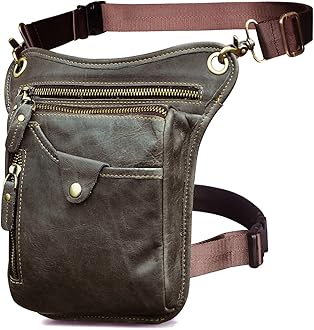 Le'aokuu Mens Genuine Leather Outdoor Sporting Hicking Waist Hip Pack Messenger Shoulder Drop Leg Thigh Bag Pouches For Women (211-5 Grey)