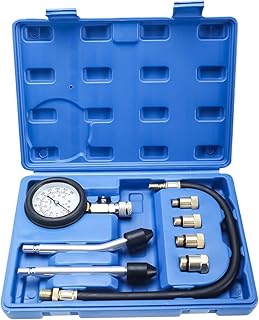KUNTEC 8PCS Professional Petrol Engine Cylinder Compression Gauge Tester Kit 0-300PSI Engine Compression Tester Kit (Blue)