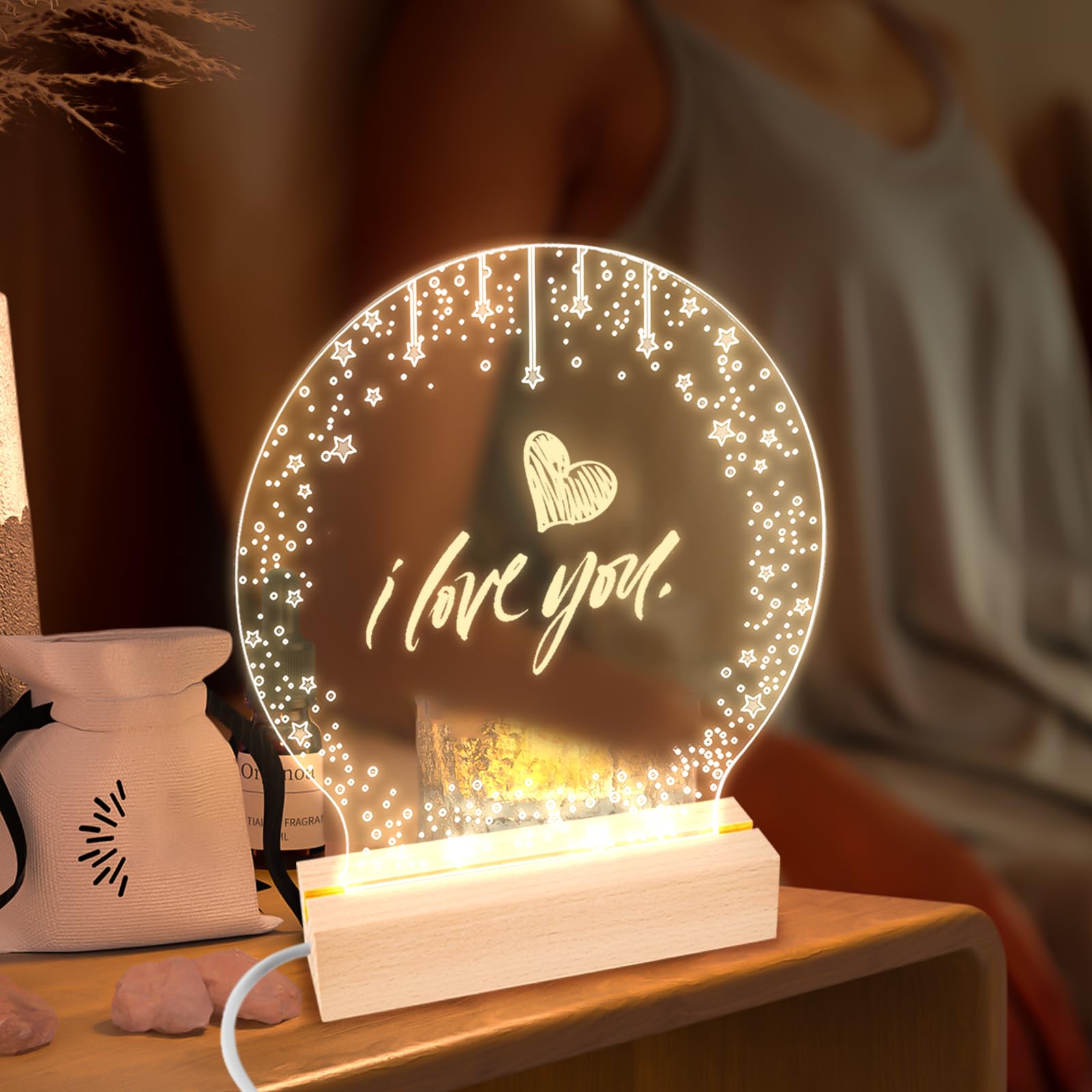 BAIFULAI 4 piedistalli a LED, 20 cm, base in legno, base luminosa, base luminosa con interruttore USB, colori caldi, supporto in legno, per blocchi di vetro, cristalli, vetro, resina, arte