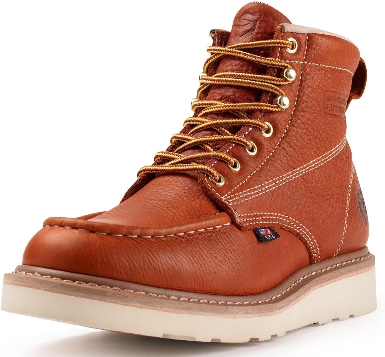 SUREWAY 6 in Mens Soft Toe Work Boots for Men-Full Grain Leather,GoodyearWelt,Non-Slip EH Safety Industial Construction Wedge Moc Toe Work Boots/Shoes