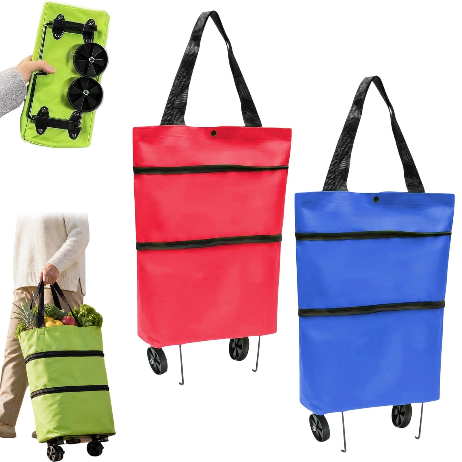 2-in-1 Foldable Shopping Cart, Lightweight Foldable Grocery Trolleys