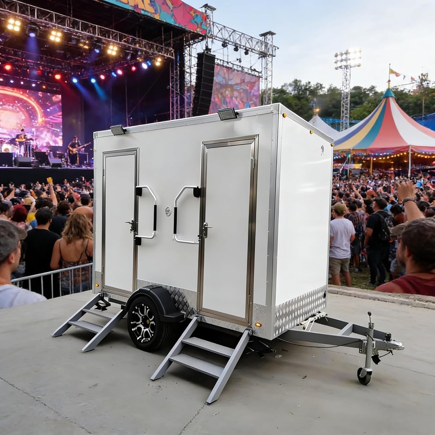 Towable Portable Toilet Trailer Mobile Restroom Dual Stalls Handwashing Station Customizable Features Outdoor Events Construction Sites Rental Business