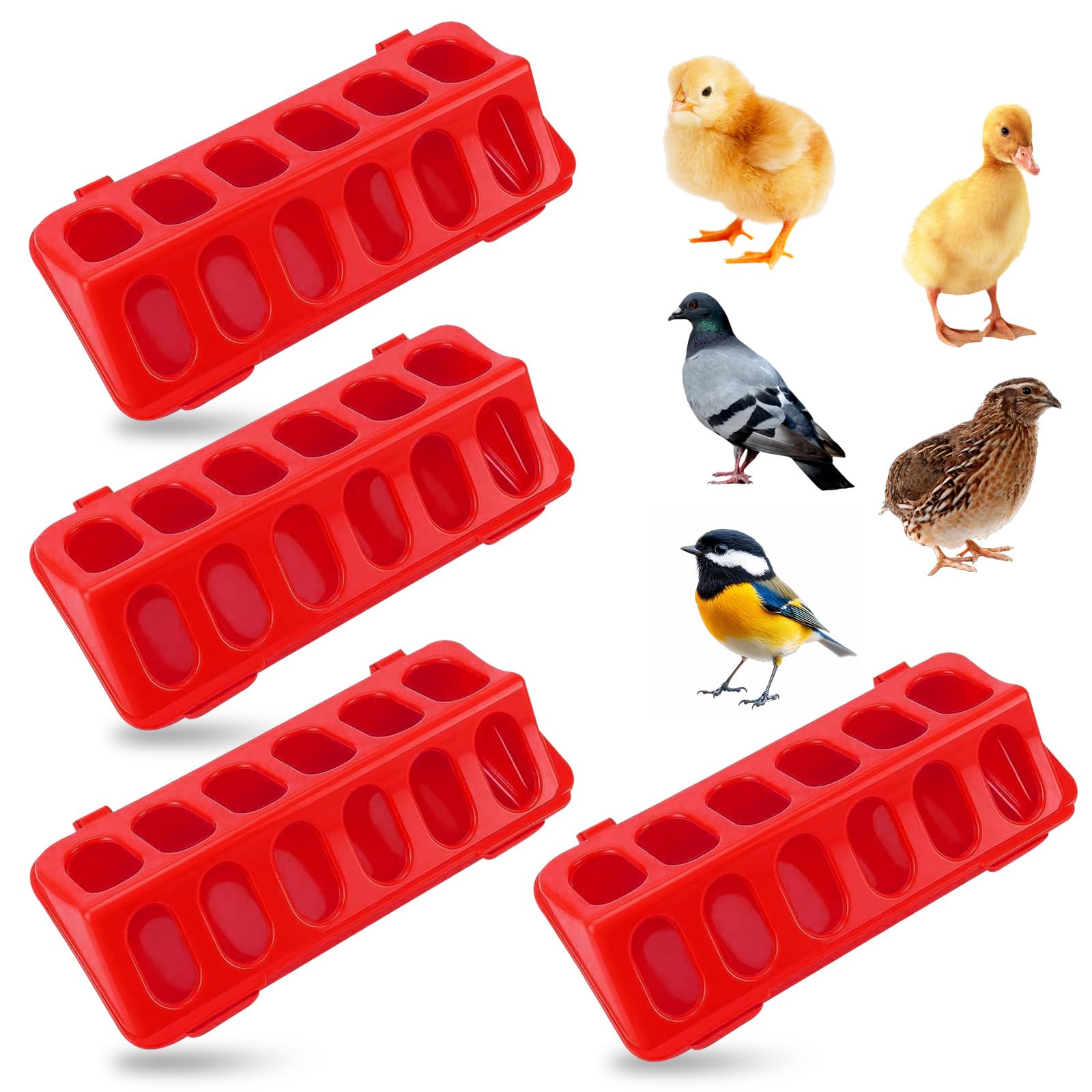 4 Pack Chick Feeder, Chicken Feeders Duck Feeder Quail Feeder Flip Top Poultry Feeder Spill Proof Design with Spill Resistant 12 Feeding Holes for Pigeons Quail Ducklings