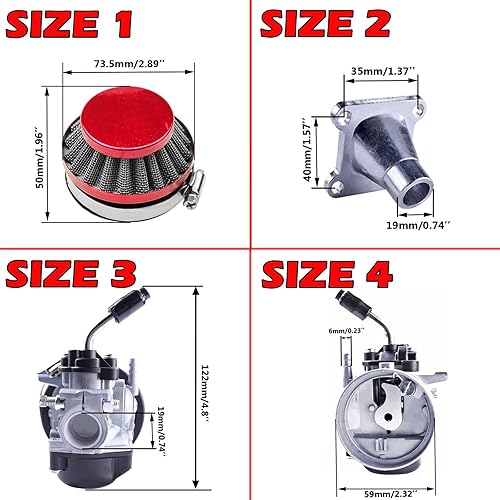 Miniatura 9 de Carburador de carreras de carbohidratos de 2 tiempos, 49 cc, 50 cc, 66 cc, 70 cc, 80 cc con filtro de aire para motor de 2 tiempos, motor de