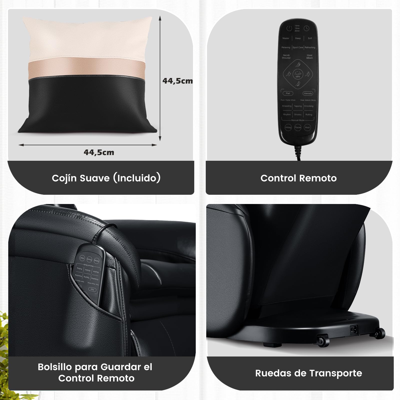 GOPLUS Sillón de Masaje de Pista SL, Reclinable de Cuerpo Completo con Gravedad Cero y Calentador de Cintura, Detección Automática de Hombros, Control Remoto, Ruedas y Almohada (Negro)
