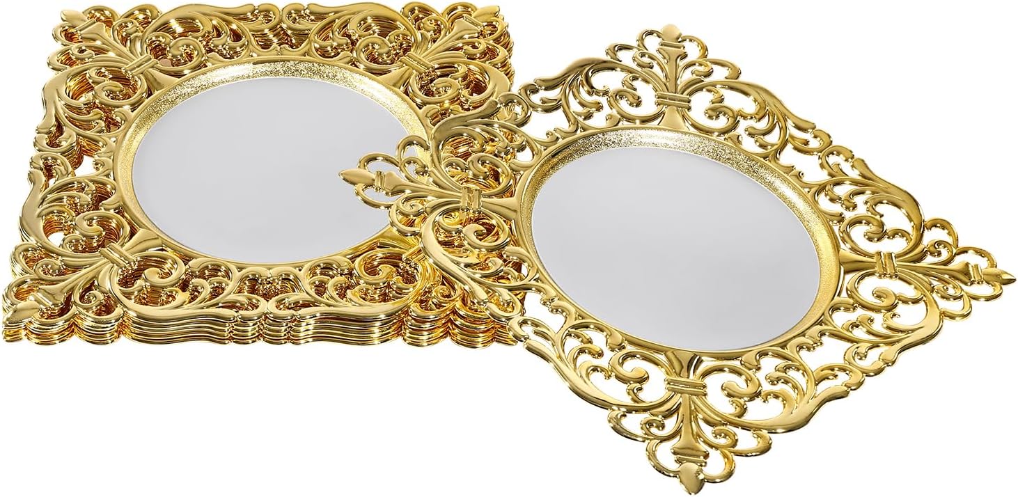 6 Pcs Gold Square Acrylic Charger Plates 11.8" Chargers for Dinner Plates Bulk Wedding Decorative Table Charger Plates for Dinner Wedding Shower Decoration (Mirror Hollowing)