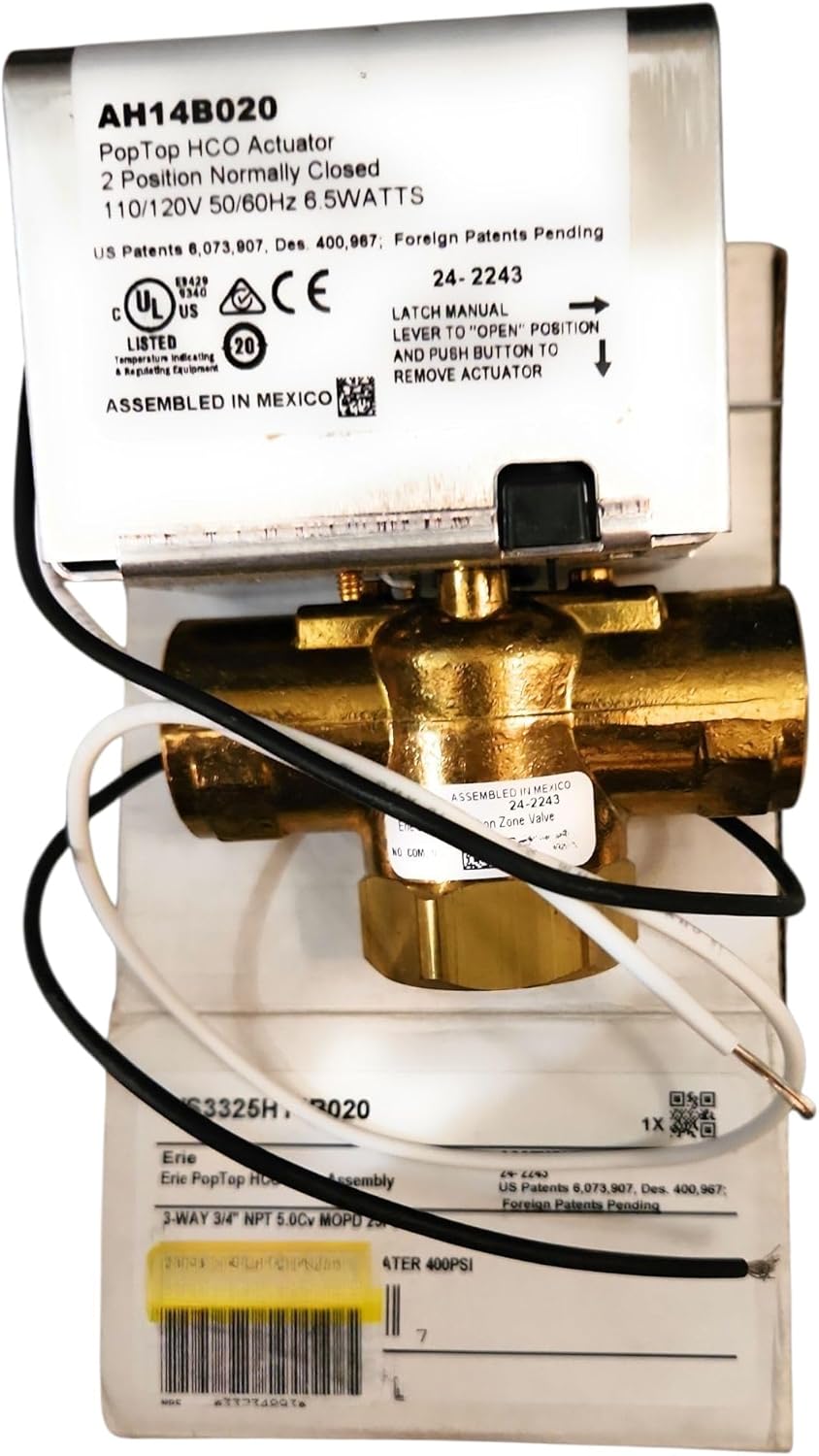 Electric AH14B020 PopTop HCO Actuator, 2-Position Normally Closed Valve, 110/120V 50/60Hz, 6.5W, Zone Valve Assembly