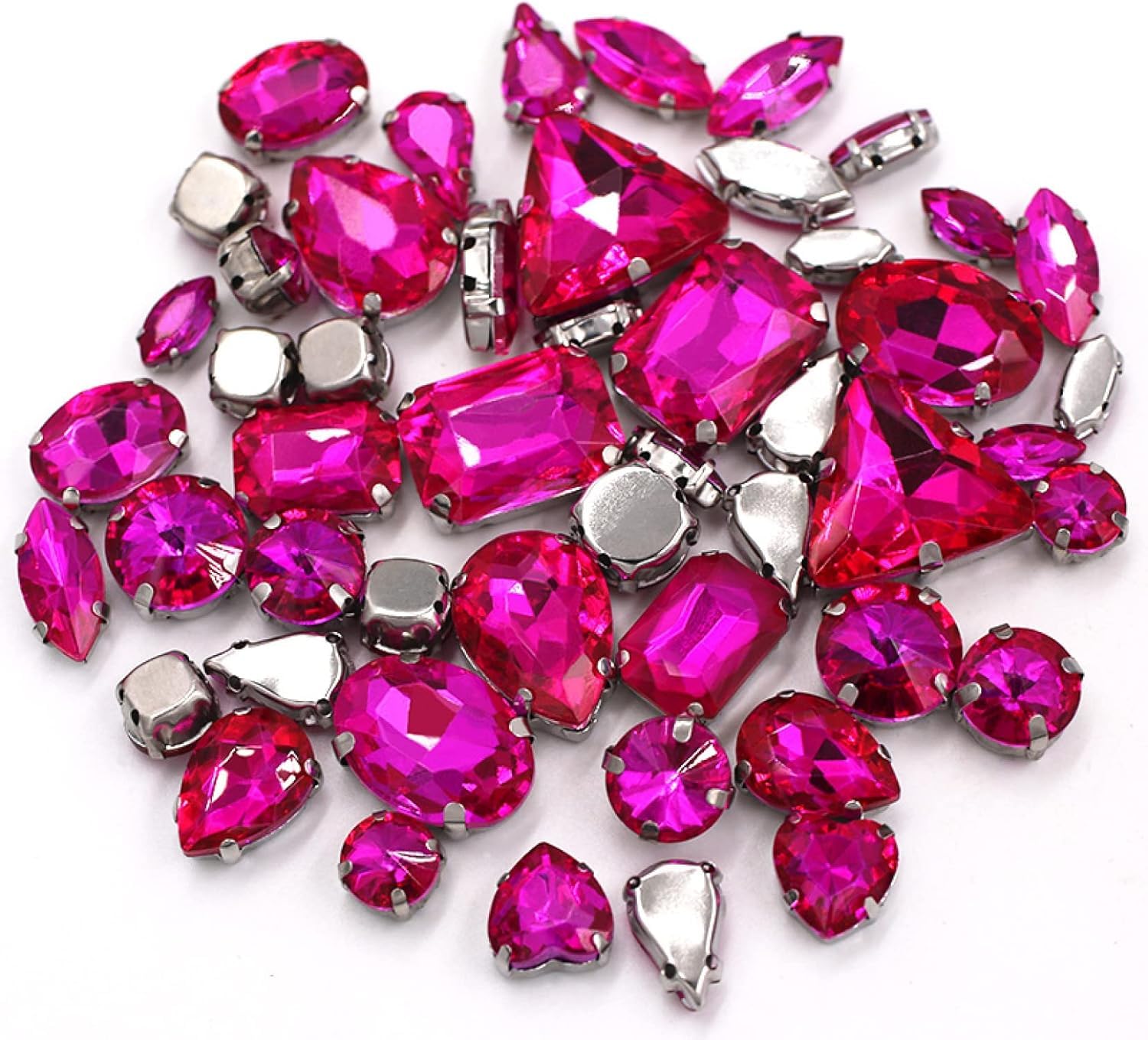 Strass pour couture et pierres de cristal en verre rose avec griffe argentée pour bricolage