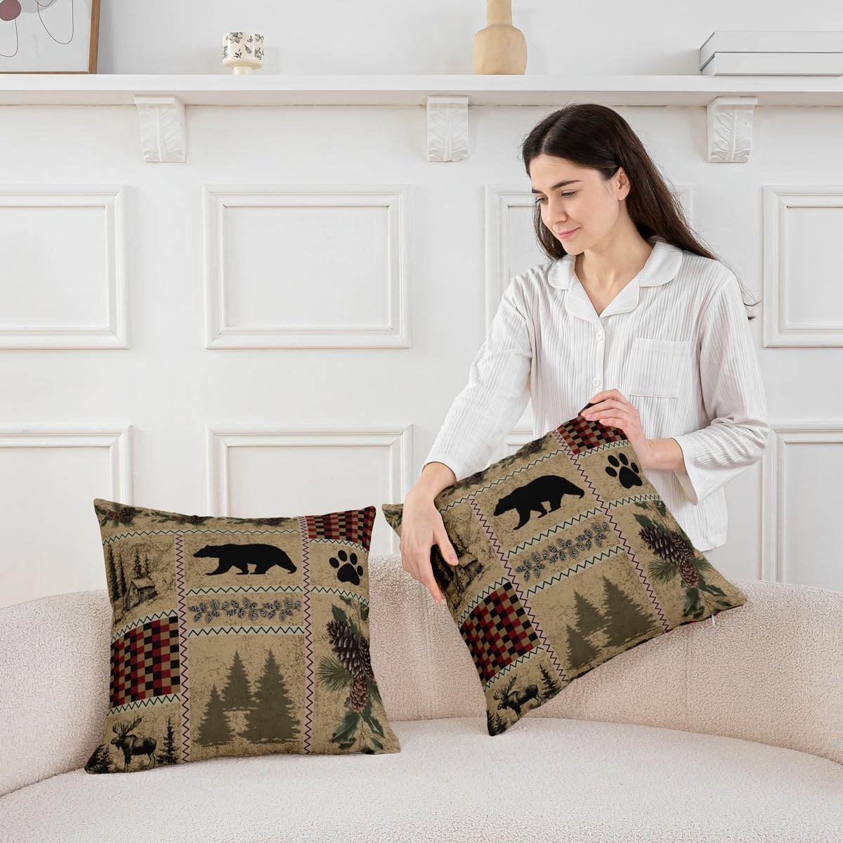 Feelyou Bear Throw Cabin Pillow Covers Set of 2 18x18 Inches Reversible image 4
