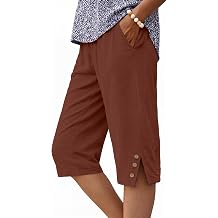 IWOLLENCE Womens Casual Summer Bermuda Shorts Side Split Button Deco Knee Length Long Shorts with Pockets