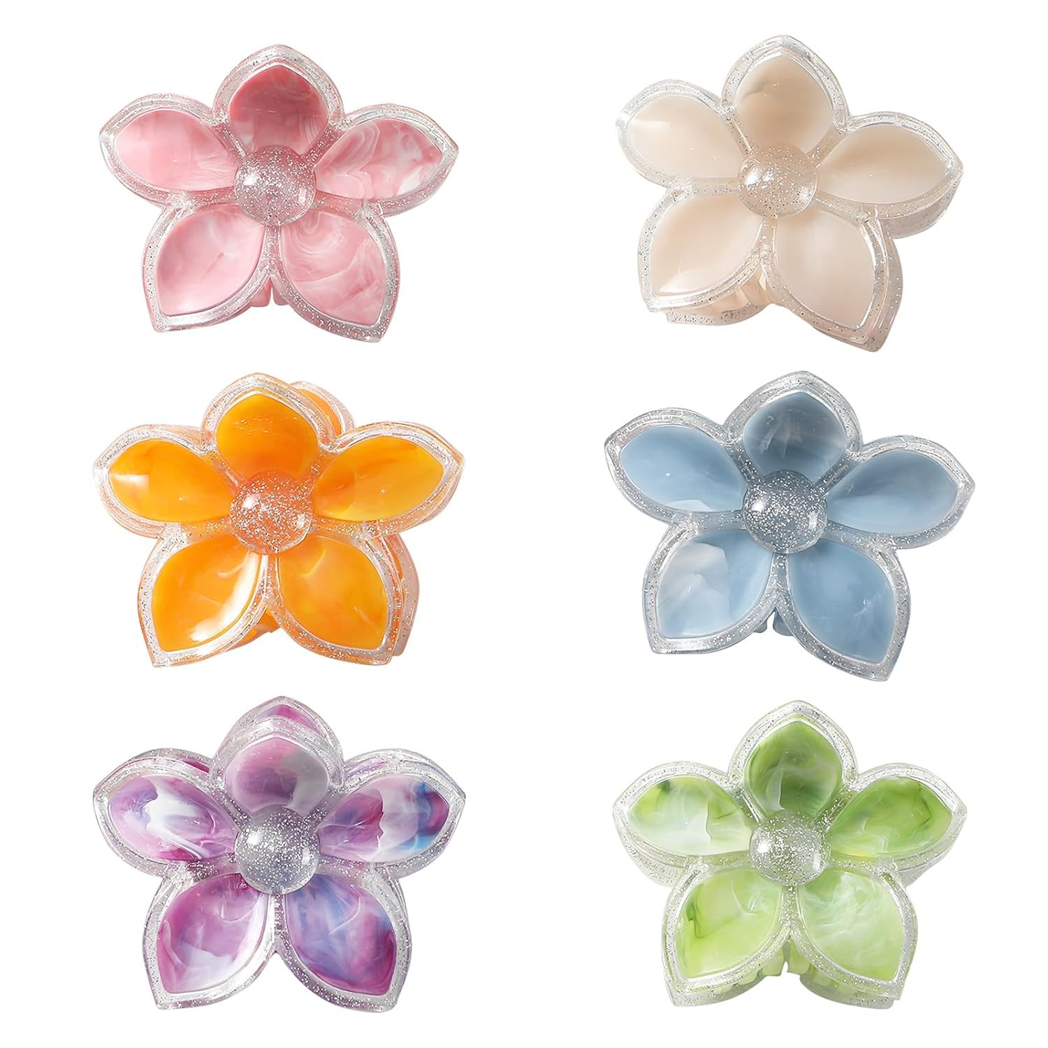 Checkered Multicolored Rectangle Y2K Hair Barrettes and Claw Clips - 6 Pcs Strong Hold Hair Accessories for Thin & Thick Hair