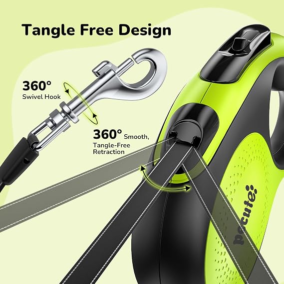5M Retractable Dog Lead with Chew-proof Cable, One-Button Control & Tangle-Free, Sturdy Nylon Lead with Reflective Strips, Ergonomic Handle, Extendable Dog Lead for Medium Large Dogs Up to 50 kg