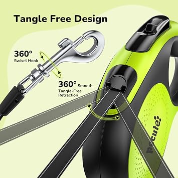 5M Retractable Dog Lead with Chew-proof Cable, One-Button Control & Tangle-Free, Sturdy Nylon Lead with Reflective Strips, Ergonomic Handle, Extendable Dog Lead for Medium Large Dogs Up to 50 kg
