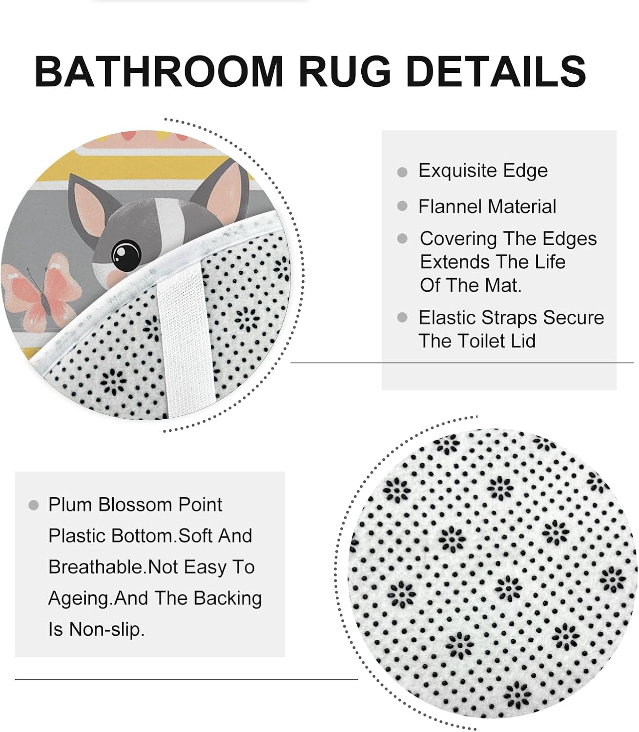 4PCS Cartoon Chihuahua Dog Bathroom Accessory Sets with Non-Slip Rug, U Shape and Toilet Lid Cover Mat, Kid School Bus Bathroom Fabric Decor-72''x72''