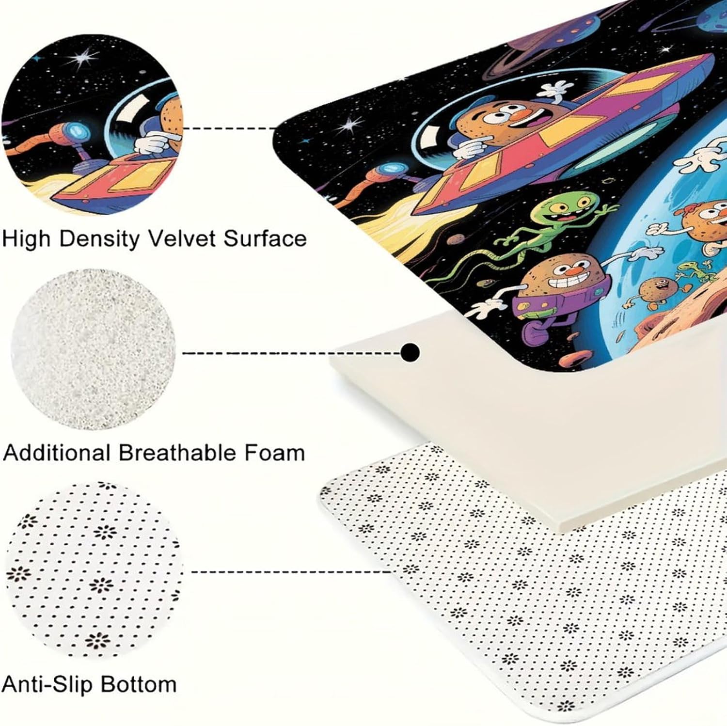 Funny Potato Kitchen Mat Set of 2 Ergonomic Comfort Velvet Rugs Cushioned Anti-Fatigue Non-Slip Standing Mats Thick Kitchen Floor Mat Carpet Runner Rugs 16"×24"+17"×47"