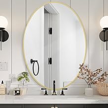 Melodieux Oval Wall Mirror 24 x 36 Inches Gold Round Hanging Mirror Cosmetic Mirror Decorative Hanging Mirror for Bathroom Living Room Hallway