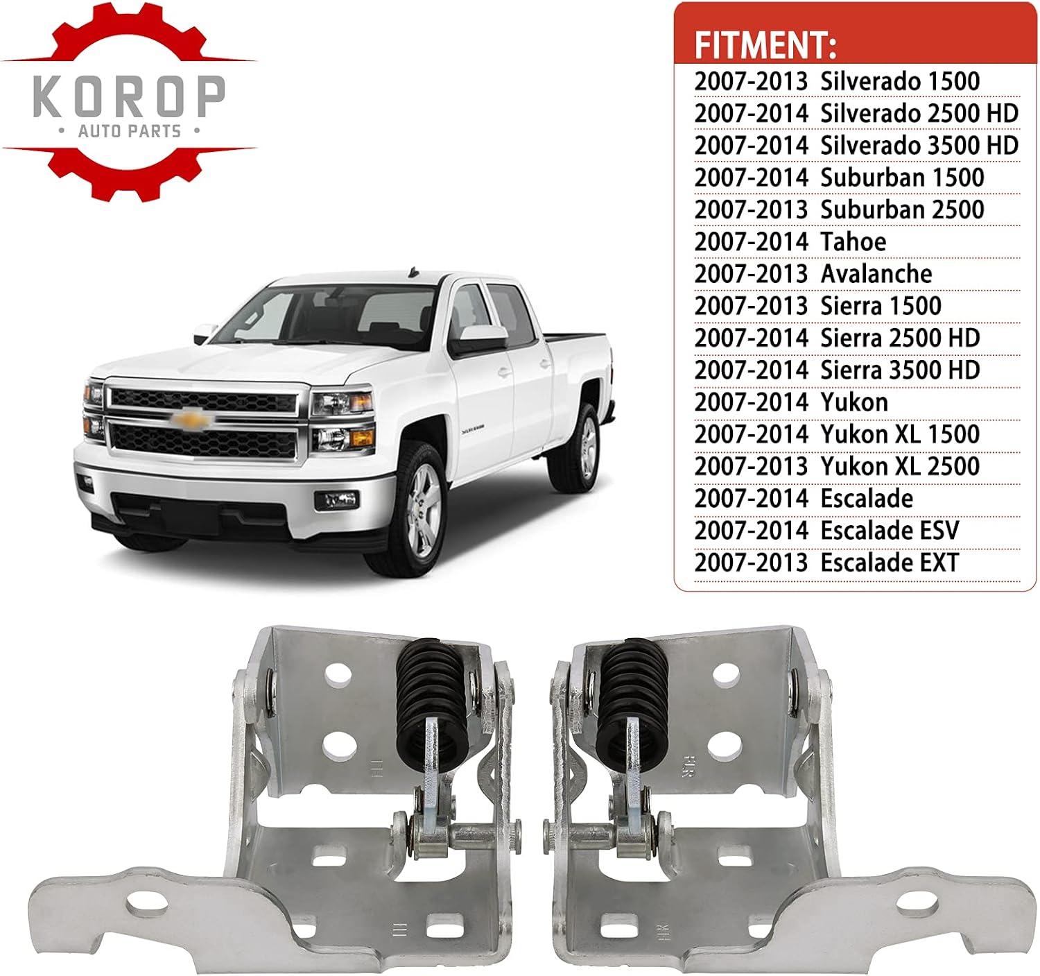 Front Lower Door Hinge (1 Pair) Fits for 2007-2014 Chevy Silverado Suburban Tahoe Avalanche GMC Sierra Yukon Cadillac Escalade, Replaces# Left:20969645, Right:20969646