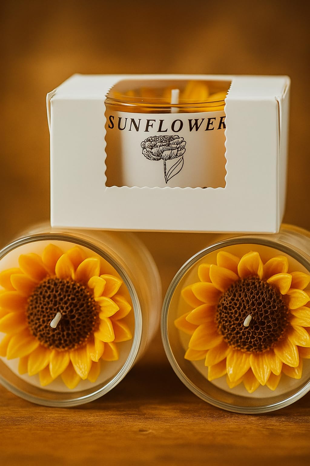 Sunflower Decorative Scented Candles Set, Handcrafted Floral Design, Yellow Wax, Glass Container, Pack of 1-image-44