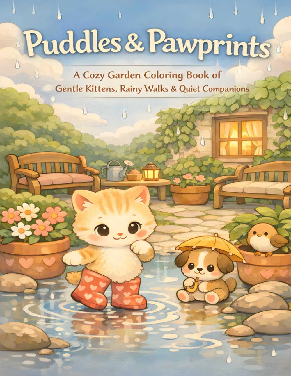 Puddles & Pawprints: A Cozy Garden Coloring Book of Gentle Kittens, Rainy Walks & Quiet Companions (The Rainy Day Friends Collection)