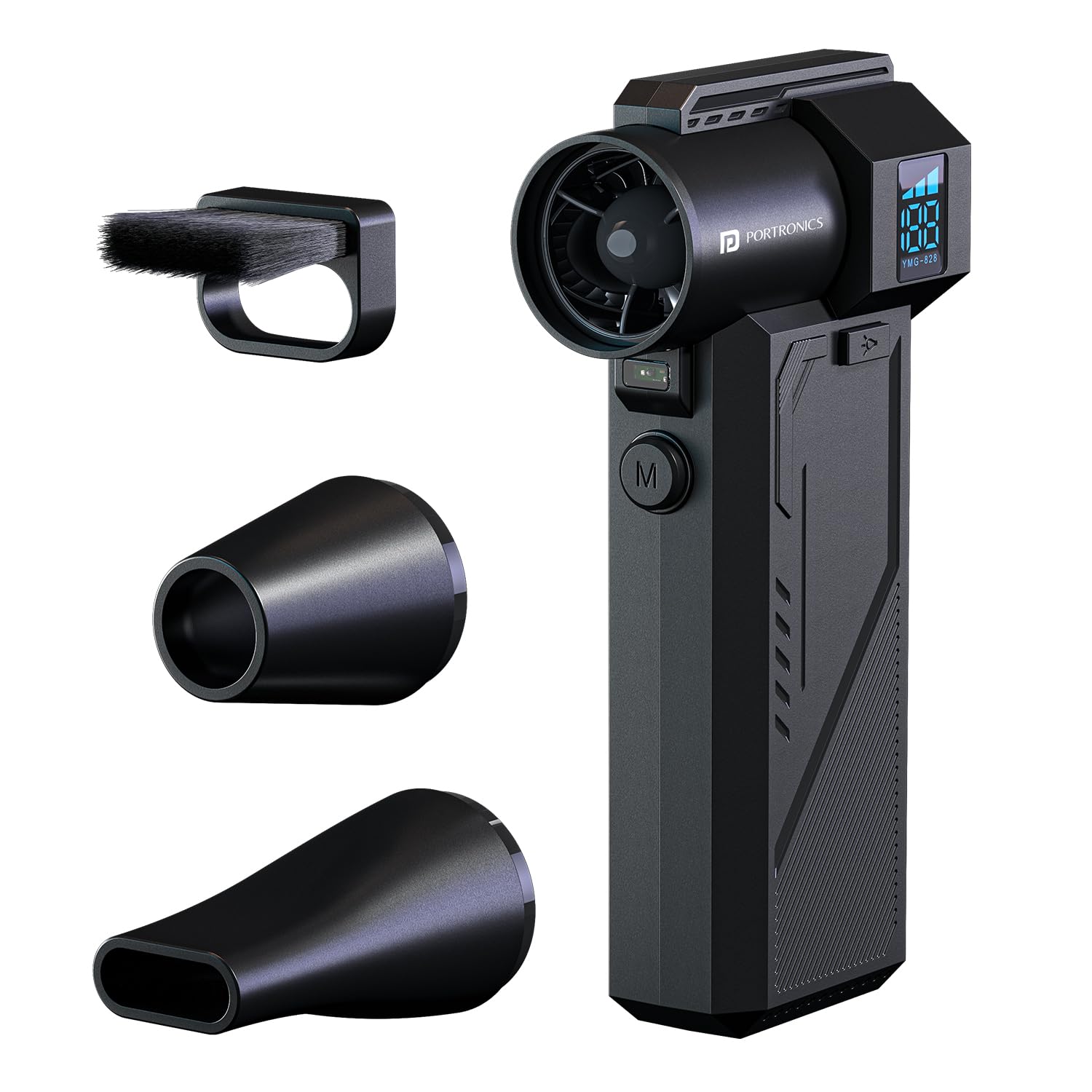 Portronics Tornado Pro Handheld High-Speed Air Duster, Type-C Rechargeable, 1,30,000 RPM, BLDC Motor, 3 Speed Control, LED Display, Built-in LED Light, Multiple Nozzle Attachments, for Car, PC & Home-image-10