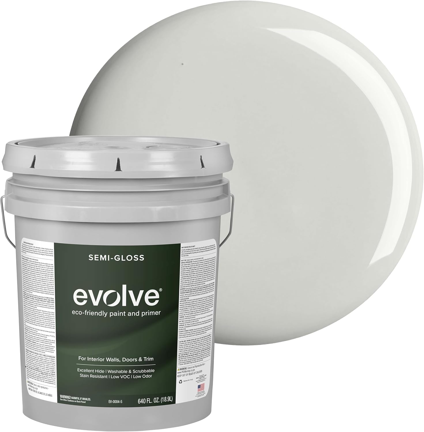 Evolve Interior Paint & Primer, Four Sheens, 1-Gallon & 5-Gallon, Designer Curated Color Palette – One-Coat Coverage, Excellent Hide, Low VOC, Low Odor, Washable Paint for Walls, Ceilings & Trim - Semi-Gloss Sheen (Cloud White, 1 Gallon (128 fl.Oz)