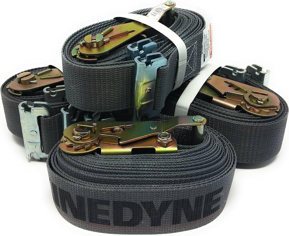 Kinedyne (641601) 2"" x 16' Logistic Cargo Ratchet Strap with E-Track Spring Fitting (4 Pack), Gray