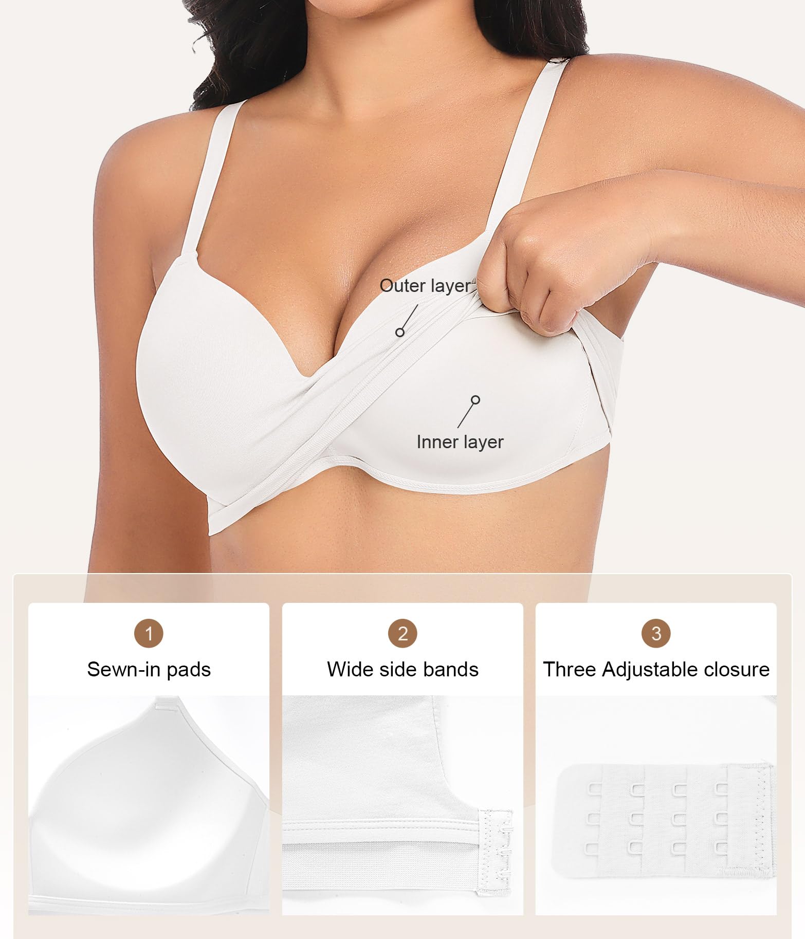 XJBTBA Biustonosze push-up dla kobiet Bez fiszbin Bez fiszbin Bez fiszbin Wsparcie Komfortowe biustonosze do spania dla pań Miękka koszulka Biustonosz bez fiszbin Regular i Plus Size