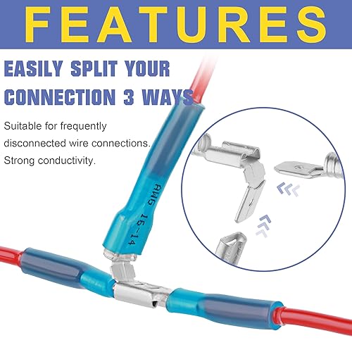 Miniatura 17 de haisstronica 150 conectores de pala hembra termocontraíbles amarillos, AWG 12-10, kit de terminlas de pala hembra termorretráctil, conector de cable