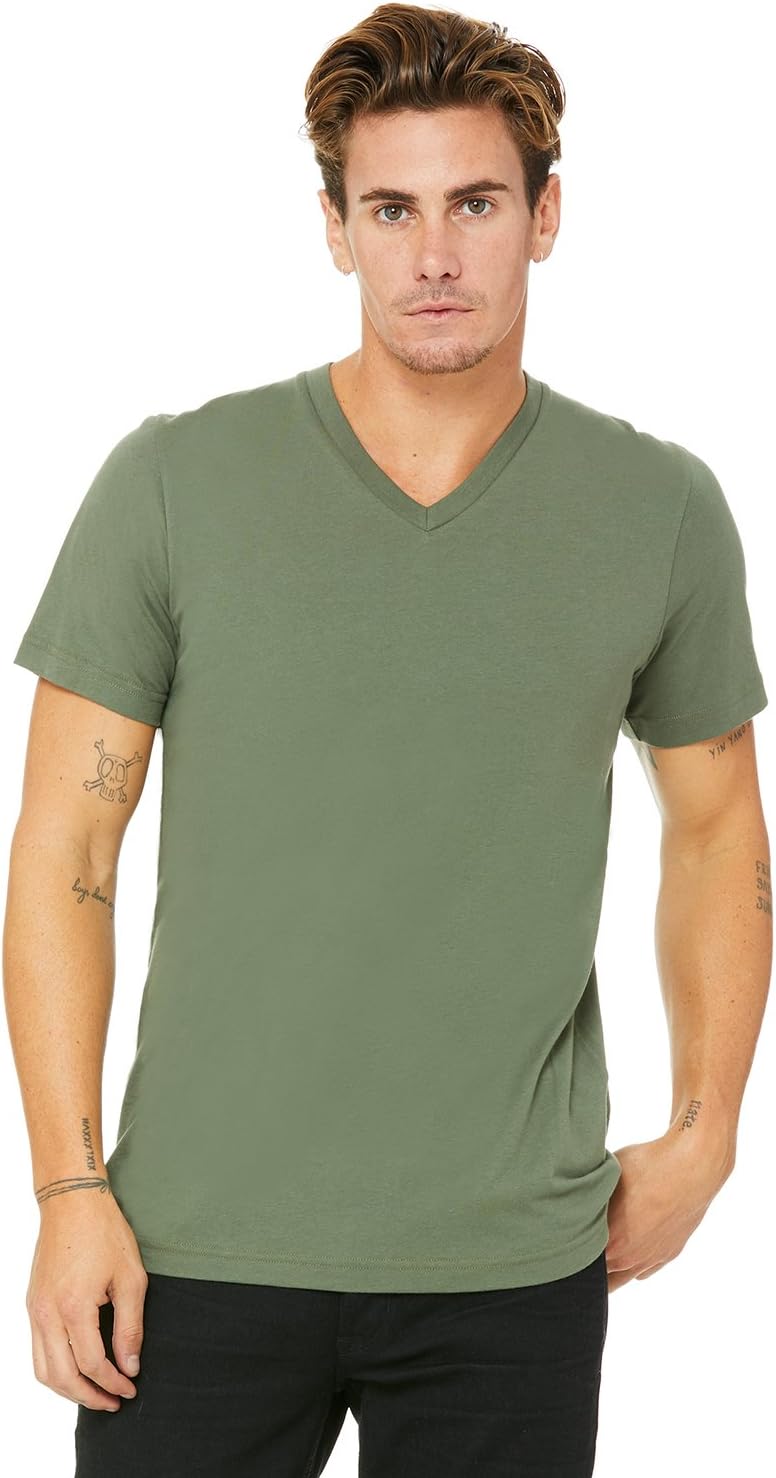 Bella Canvas Unisex Jersey Short Sleeve V-Neck Tee C3005 Military Green ...