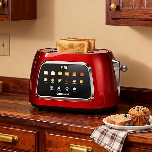 Miniatura 5 de Tostadora de 2 rebanadas con pantalla táctil inteligente, tostadora digital retro de 1.5 pulgadas con ranura extra ancha de acero inoxidable con