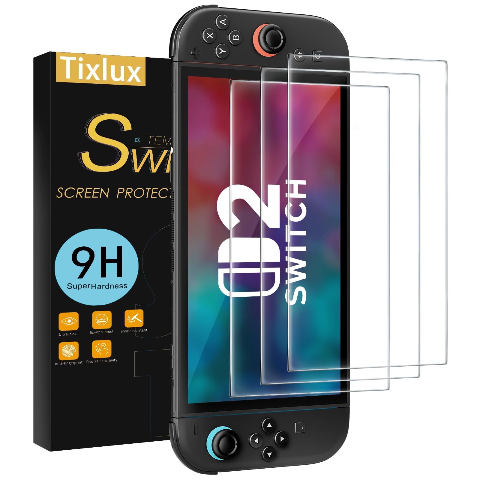 Tixlux Lot de 3 Verre Trempé Compatibles avec Nintendo Switch 2 (2025), Film Protections d’Écran, Dureté 9H, Anti-Rayures, Ultra Transparent, Sans Bulles, Installation Facile