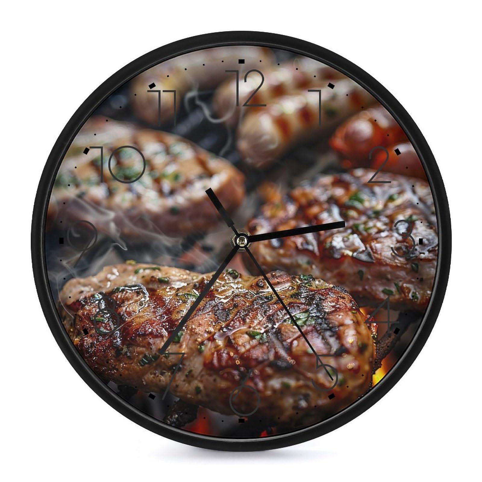 XOPEKVLAWM Wall Clock 10 Inch Non-Ticking Silent Modern Simple Style Round Decor Clocks Sausages And Steaks Clock Decorative Battery Operated Wall Clocks for Home Office Living Room Bedroom Kitchen