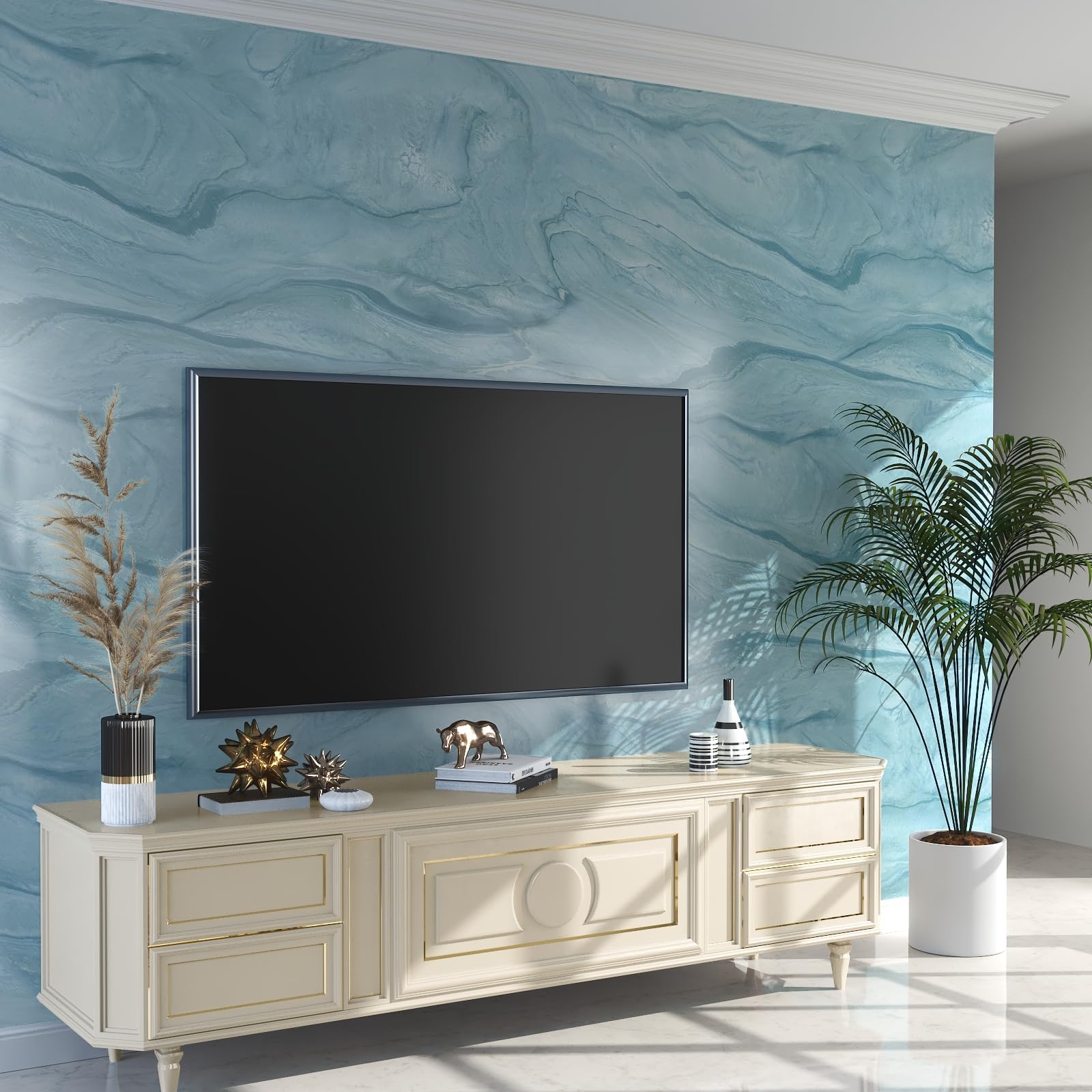LaCheery Azul Vinilo Adhesivo Muebles Marmol Mate Papel Autoadhesivo Encimera Cocina 90cm x 400cm Papel Adhesivo para Muebles Marmol Azul Lavable Vinilos Adhesivos Decoración para Armario Mesa Puerta