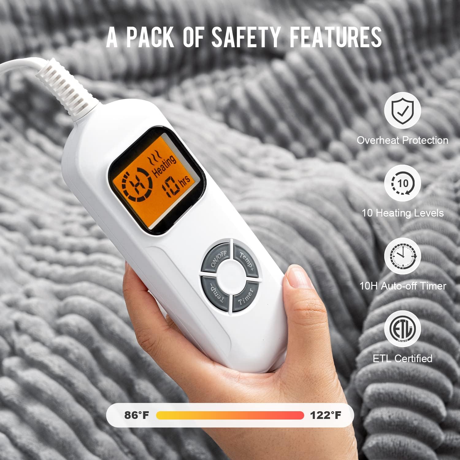 review Uttermara Heated Blanket Electric Throw, Soft Ribbed Fleece Electric Blanket, Fast Heating Blanket with 10 Heating Levels & 10hrs Auto-Off Timer, Warm Sherpa Heated Throw Blankets, 50