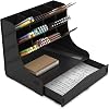 Mingitav Chamber 12 Eyes Oversized Desktop Pen Holder Organizer, Desktop Organizer A4 Document Rack with Drawers Black