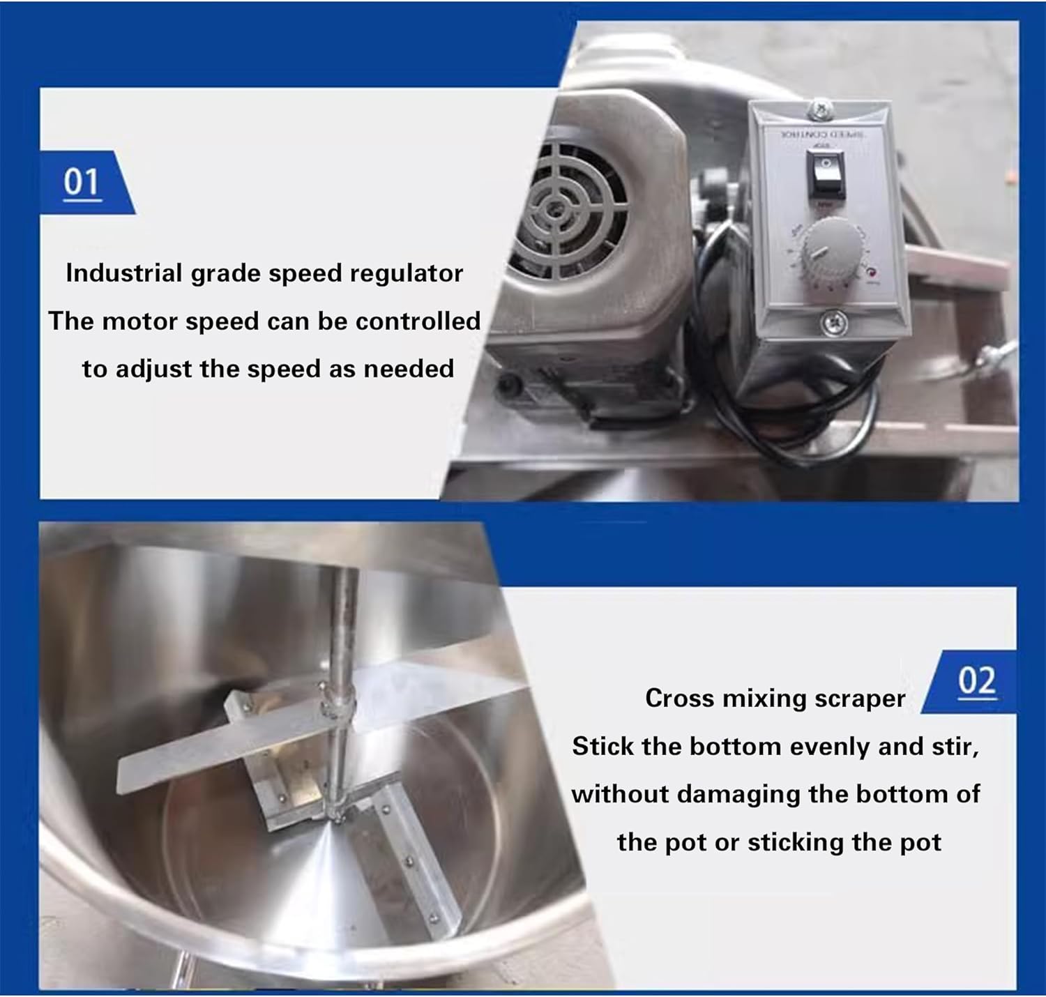 Commercial Automatic Stir, Stainless Steel Automatic Mixer Machine With 4-Blade Mixing Scraper, Adjustable Speed, Pure Copper Motor, For Soup Chili Sauce Beverage Jam Porridge (11.8 in)
