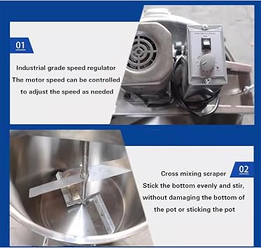 Commercial Automatic Stir, Stainless Steel Automatic Mixer Machine With 4-Blade Mixing Scraper, Adjustable Speed, Pure Copper Motor, For Soup Chili Sauce Beverage Jam Porridge (11.8 in)