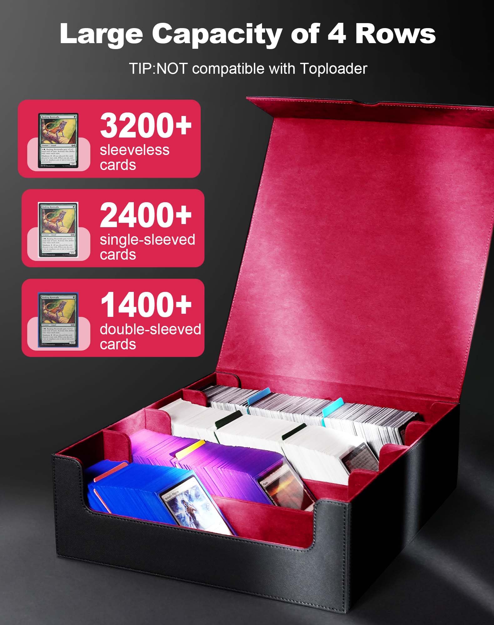 ZLCA Trading Card Storage Box, Commander Card Deck Case Holds 2400+ Cards, MTG Deck Box with 4 Stoppers - Image 2