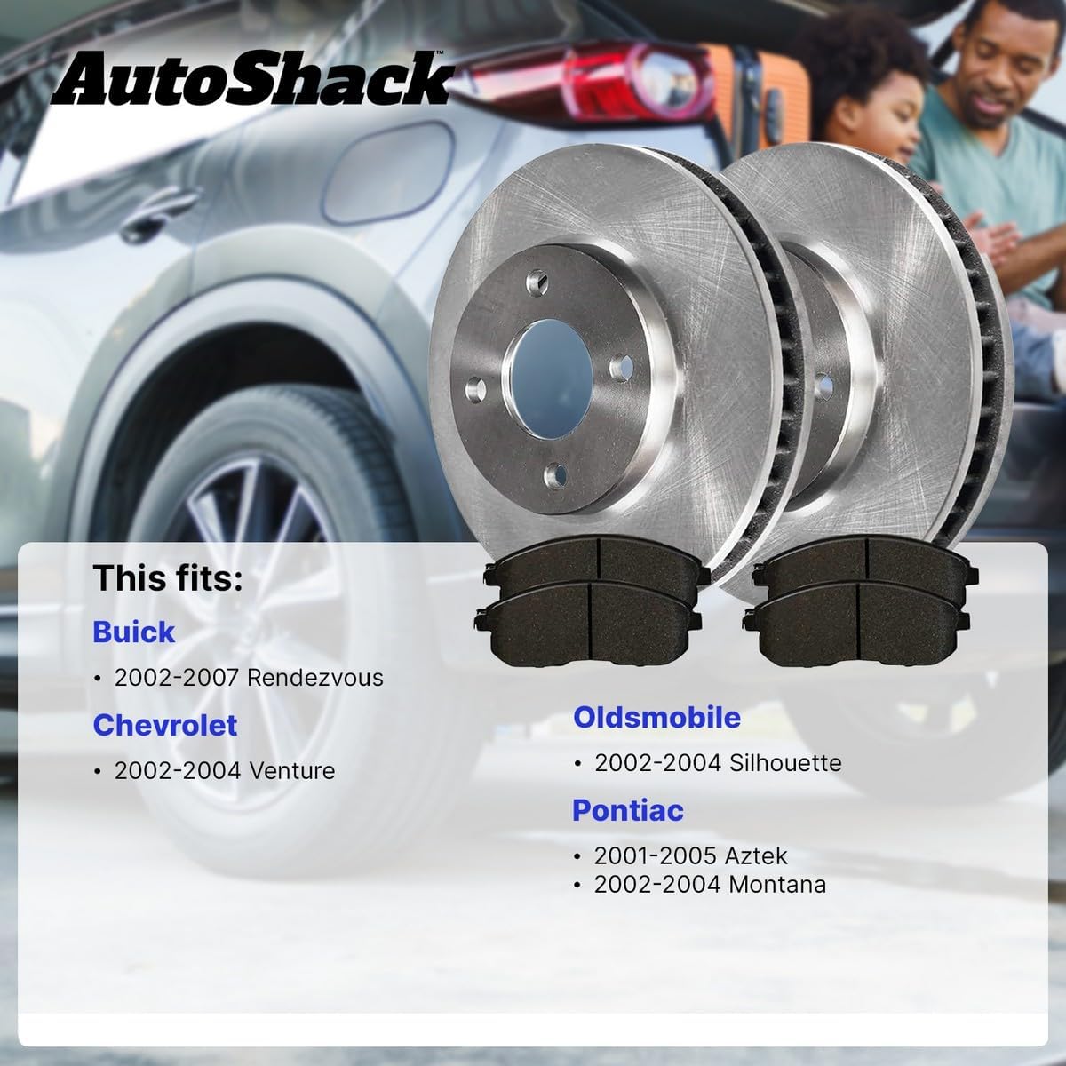AutoShack Rear Solid Brake Rotors + Ceramic Pads 6-PC Brake Kit Replacement for 2002-2007 Buick Rendezvous 2001-2005 Pontiac Aztek 2002-2004 Pontiac Montana 11.43" (290.3 mm)