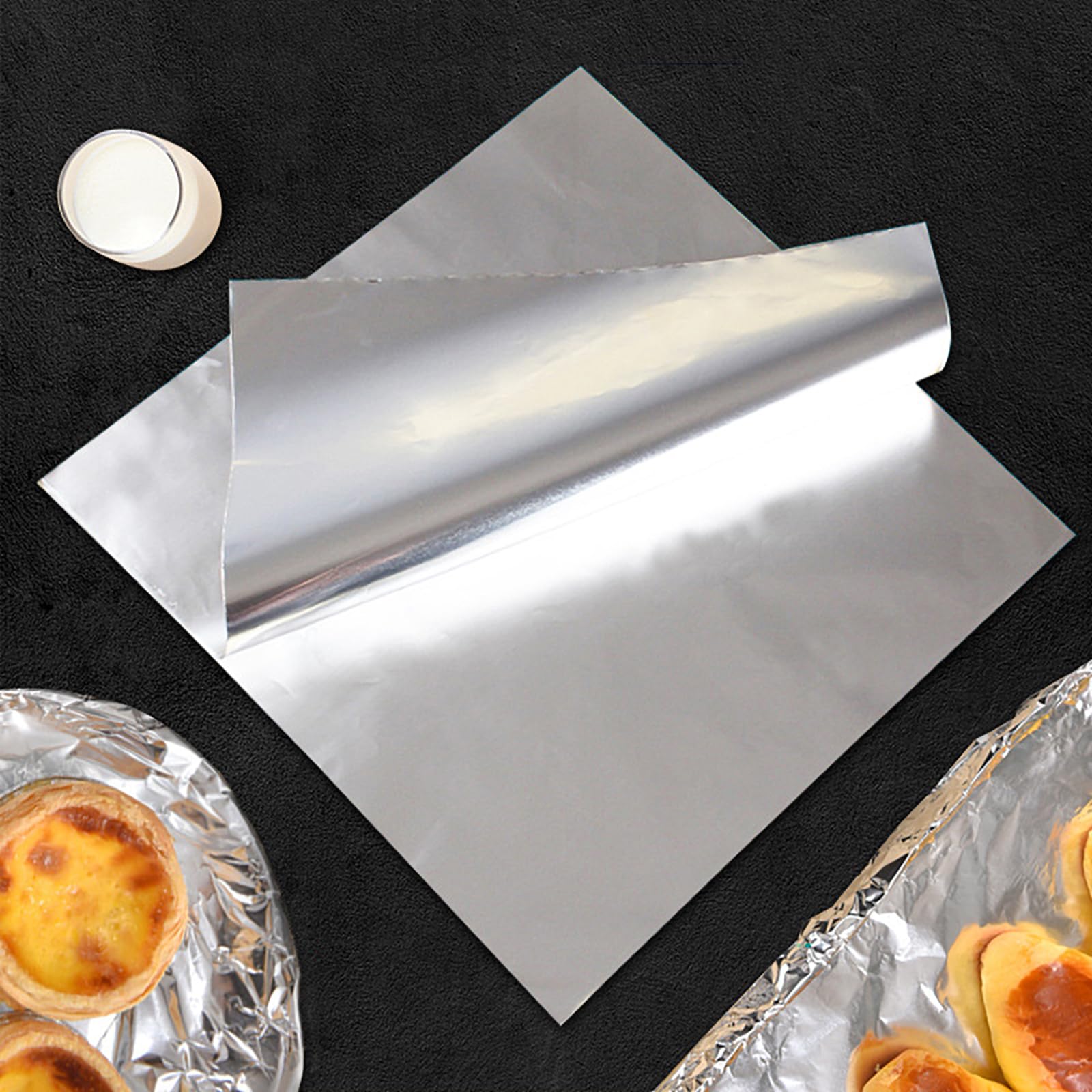 200 Hojas de Papel Aluminio Resistente a Altas Temperaturas, Grueso y Resistente para Cocinar – para Envolver Sándwiches, Perritos Calientes y Alimentos, para Horno(Size:45*45CM,Color:Silver - 18μm)