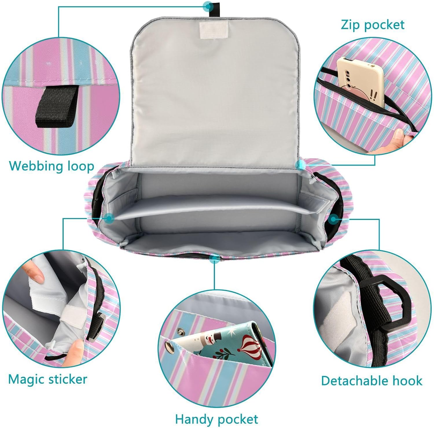 Powder Blue Stripe double stroller organizer bag stroller caddy handy pocket acesorios para baby accesorios para carro de ni?os para frio