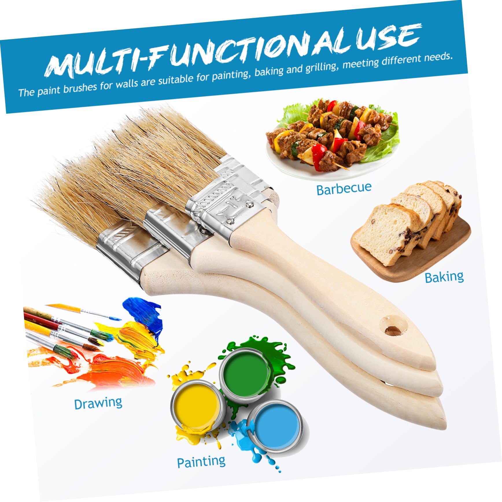 Uonlytech 48piezas Pinceles De Pintura De Cerda Natural Mango para Pintura Limpieza y Cocción Herramienta Versátil para Manualidades y Decoración