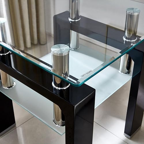 Miniatura 7 de Meihua Mesa auxiliar de cristal, mesa auxiliar cuadrada de cristal, mesita de noche moderna de 2 niveles con patas de metal para sala de estar y