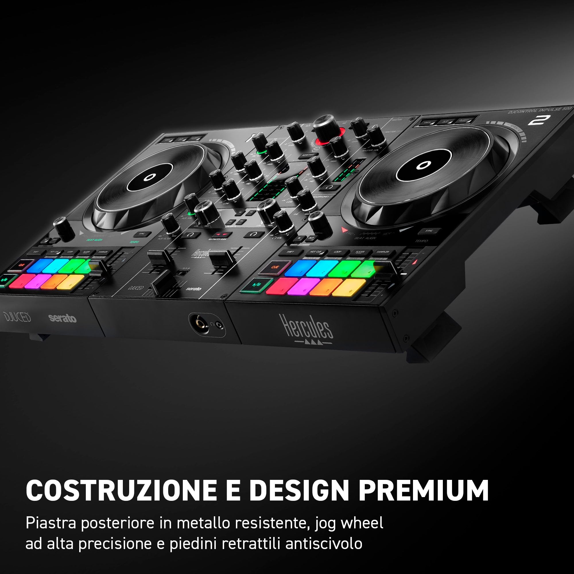 Hercules DJControl Inpulse 500 – Professional 2-Deck DJ Console with Beatmatch Guide, Retractable Feet, Metal Base, Includes Serato DJ Lite & DJUCED – PC/Mac