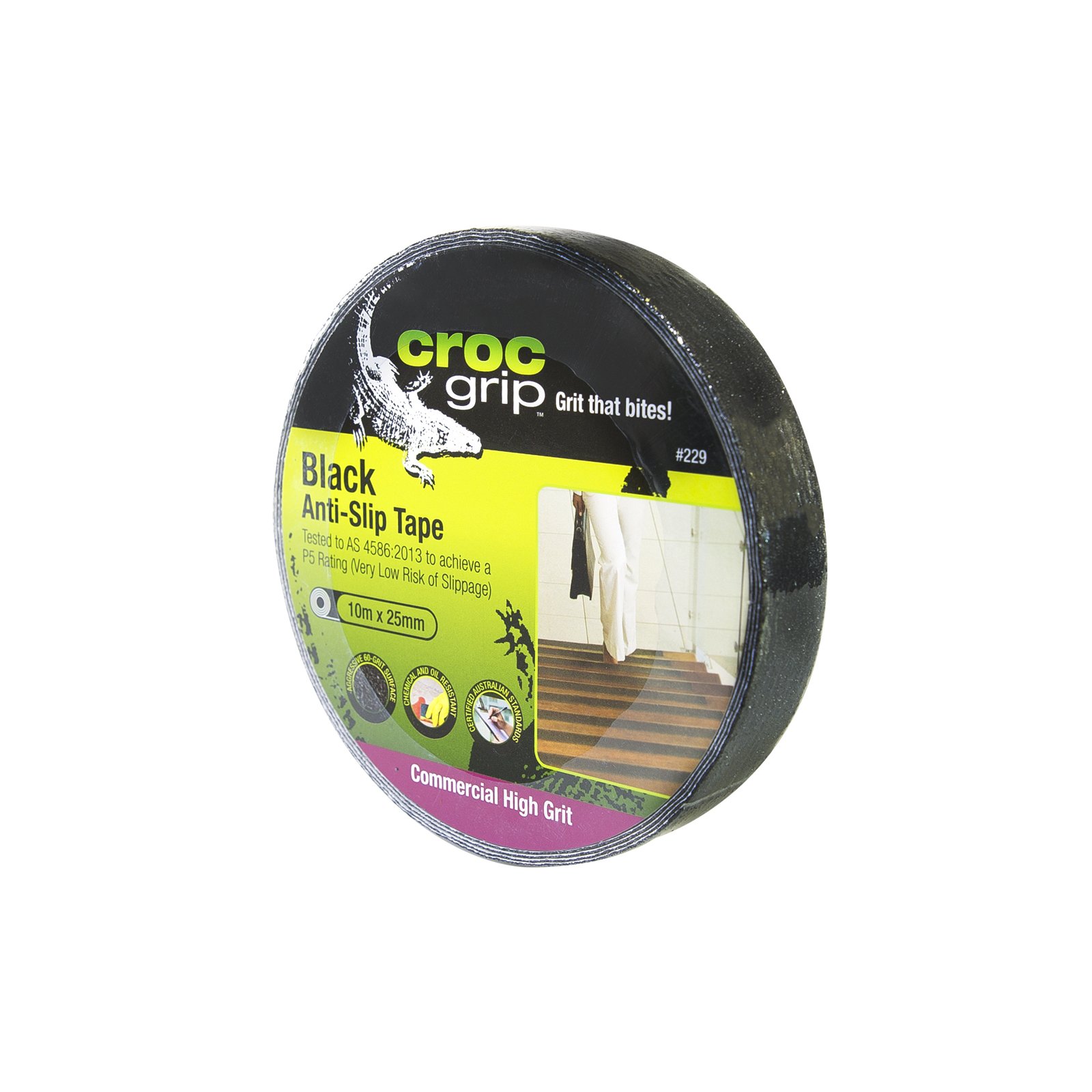 CROC grip Commercial High Grit Black Anti-Slip Tape -25mm x 10m - Image 2
