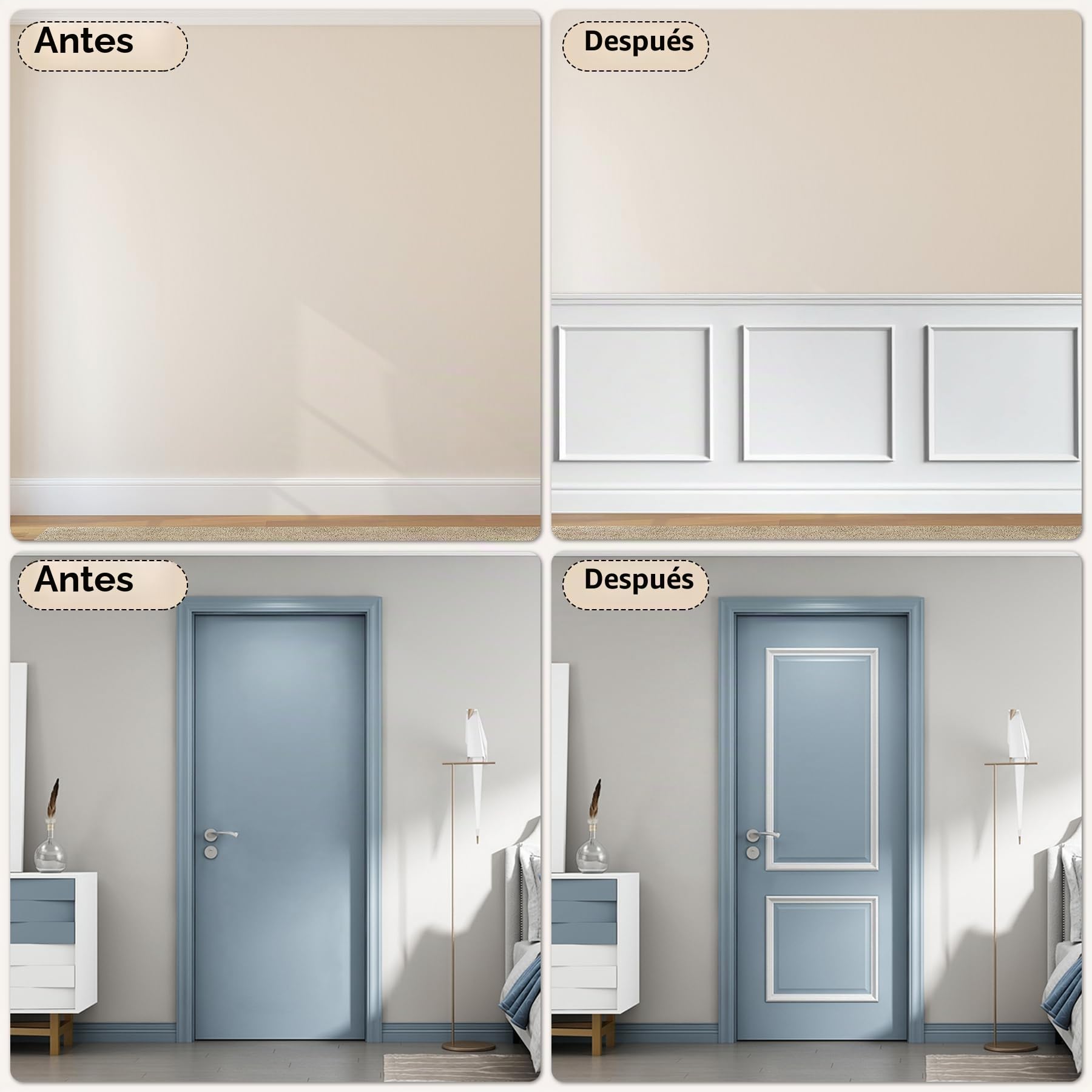 Hungbak Juego de 2 kits de molduras decorativas para pared precortadas de 40,6 x 50,8 cm, paneles de revestimiento prefabricados despegables y adhesivos para decoración interior, molduras de riel de