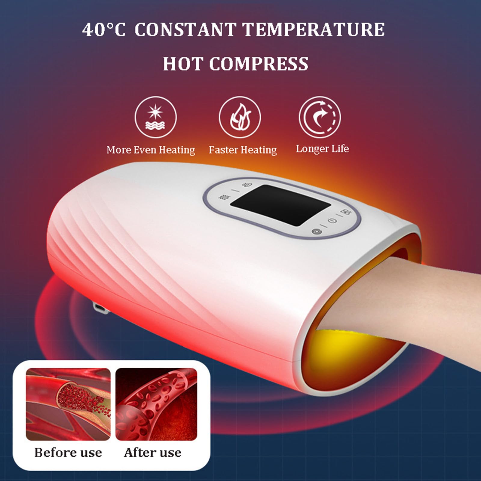 Masajeador Eléctrico De Manos Con Compresión Y Calor, Con Terapia De Puntos De Presión, Para Artritis,Síndrome Del Túnel Carpiano Y Entumecimiento De Dedos,Masaje Shiatsu,3 Niveles De Intensidad
