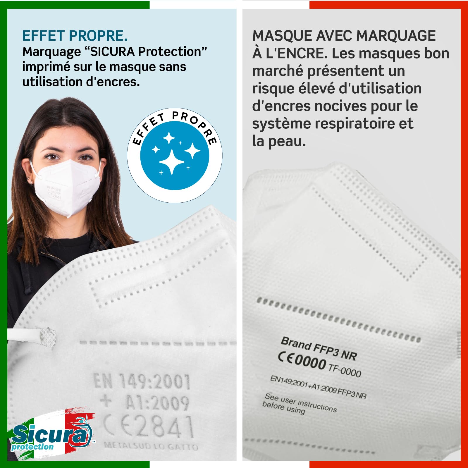 25x Masques FFP3 certifié CE fabriqué en Italie Haute Filtration Plus élevée BFE ≥99% PFE≥99% Masques 25 pièces Scellés Individuellement UV-C Désinfectez Dispositif Médical