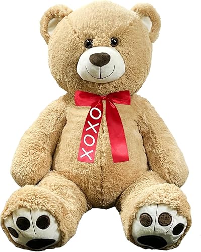 Vista 7 de Anico Oso de peluche gigante de 59 pulgadas de alto (5 pies) con cinta roja, patas bordadas y cara sonriente, oso grande de peluche, perfecto